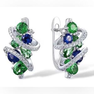 Huitan Green Blue Cubic Zirconia Hoop Earrings.